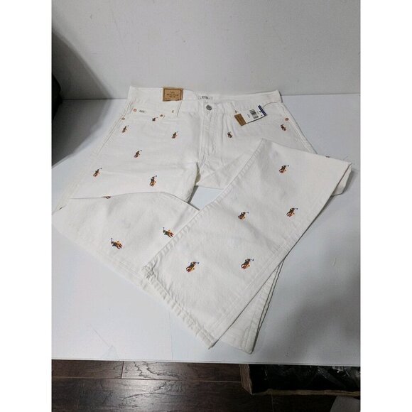 Polo Ralph Lauren 36x30 White The Sullivan Slim All Over Pony Denim Jeans NWT - Picture 6 of 9